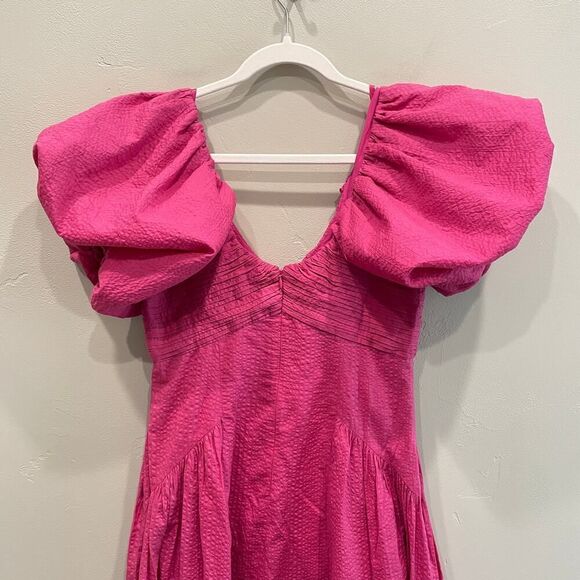 NWT Frame Puff Sleeve Cotton Midi Dress Fuchsia Pink - Size: Small - Picture 9 of 16